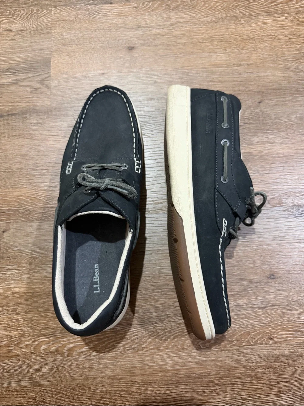 L.L.Bean Black Leather Boat Shoes Deck Moc Lace Up Casual Men’s Size 13